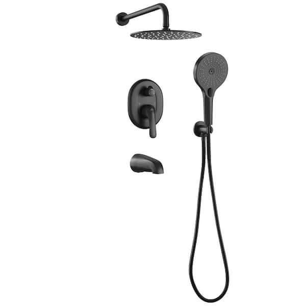 3-Spray Wall Mount Handheld Shower Head 1.8 GPM Shower System with Tub Faucet and 59 in. Hose in Matte Black