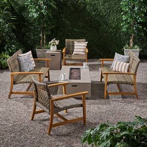 Augusta Grey 6-Piece Wood Patio Fire Pit Seating Set