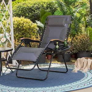 Massage Funtion Full Padded Lounge Chair Foldable Zero Gravity Reclining Outdoor Indoor Gray
