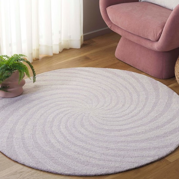 Novelty 5 ft. x 5 ft. Round Light Lavender/Ivory Scandinavian Modern Spiral Area Rug