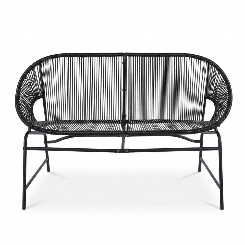 Black Metal Wicker Outdoor Loveseat in Black for Patio, Garden, Backyard price history on PriceWatchPro