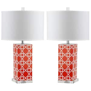 Quatrefoil 27 in. Orange Table Lamp with White Shade (Set of 2)