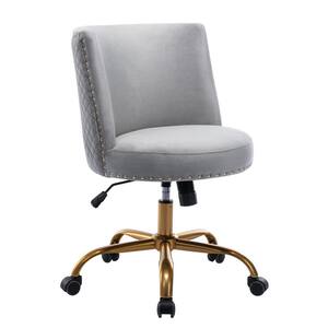 Gray Velvet Modern Task Chair Home Office Desk Chair Swivel Accent Chair for Living Room