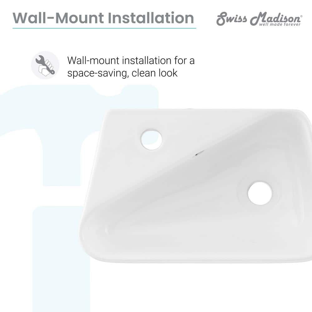 White Ceramic Wall-Mount Sink with Left Side Faucet