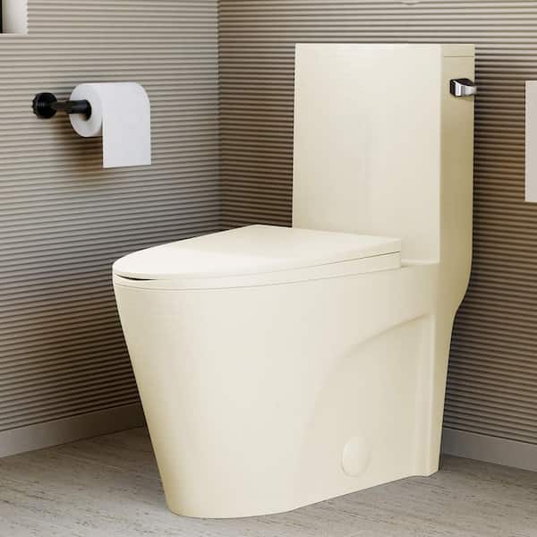 St. Tropez 1-Piece 14 in. Rough-in 1.28 GPF Right-Hand Vortex Flush Elongated Toilet in Glossy Bisque