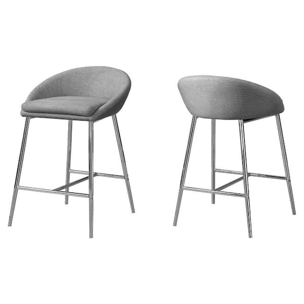 HomeRoots 24 in. Gray and Silver Low Back Metal Bar Chair with Upholstery Seat Set of 2
