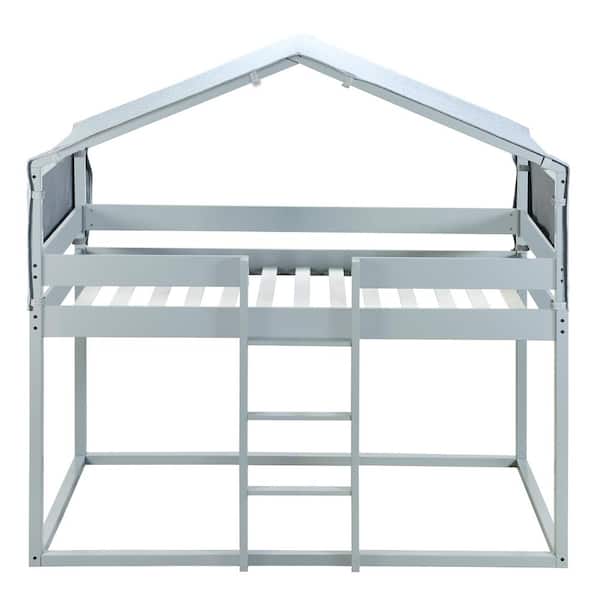 Polibi Twin over Twin Bunk Bed Wood Bed with Tent, Gray