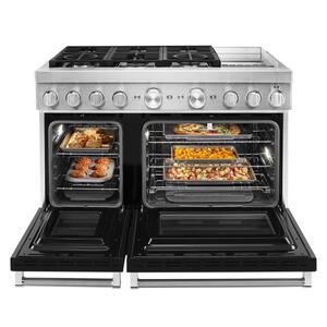 48 in. 6.3 cu. ft. Smart Double Oven Dual Fuel Range with True Convection in Imperial Black with Griddle