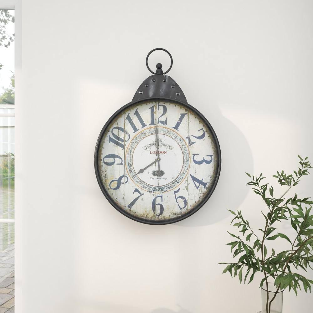 28" Black and Brown Metal Vintage Wall Clock