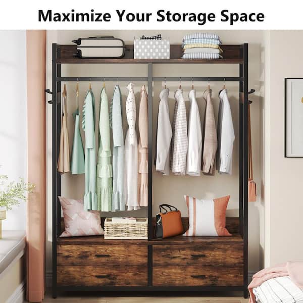 Tribesigns Extra Large Closet Organizer with Hooks, Free-Standing Closet Clothes Rack with Shelves and Hanging Rod