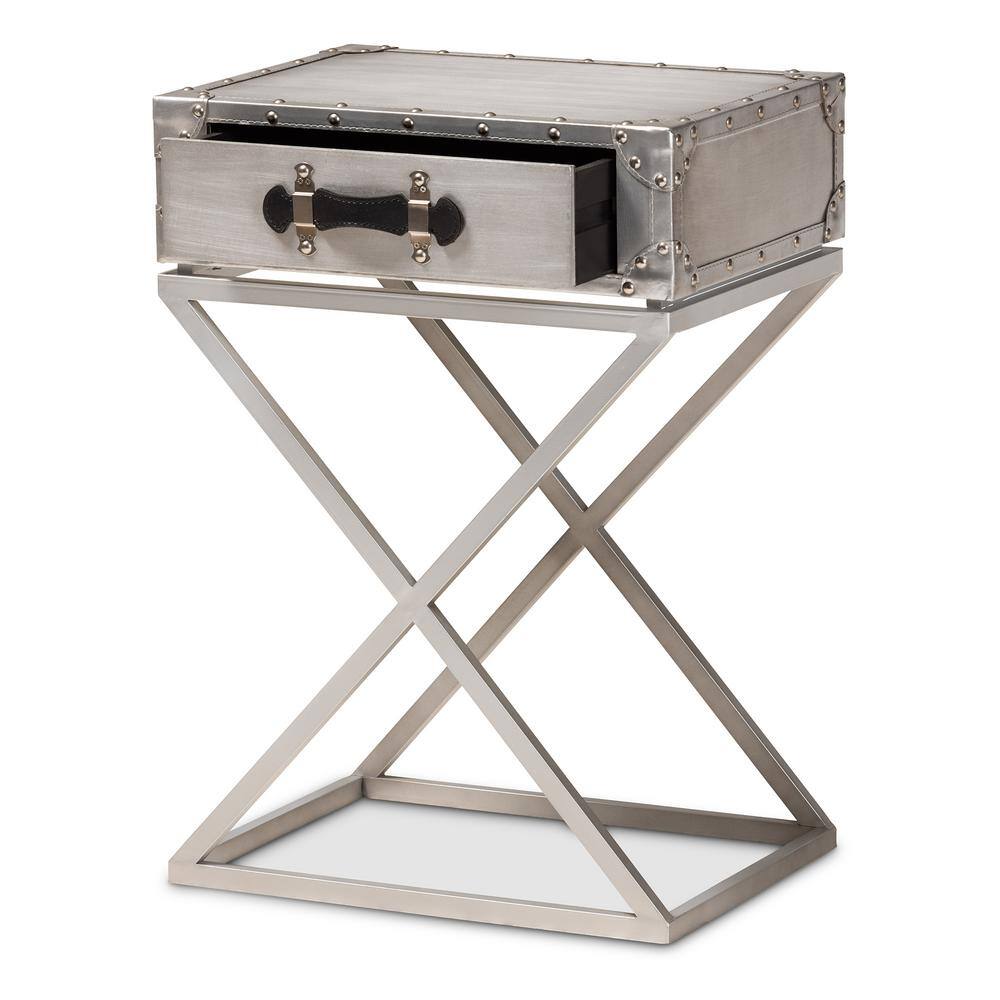 William Silver Metal 1-Drawer Industrial Nightstand