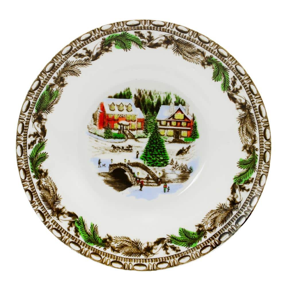 Christmas Toile 16-Piece Porcelain Dinnerware Set with Winter Scene