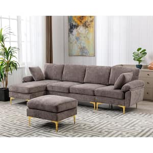 114 in. Slope Arm 2-Piece Polyester L-Shaped Sectional Sofa in Gray with Chaise