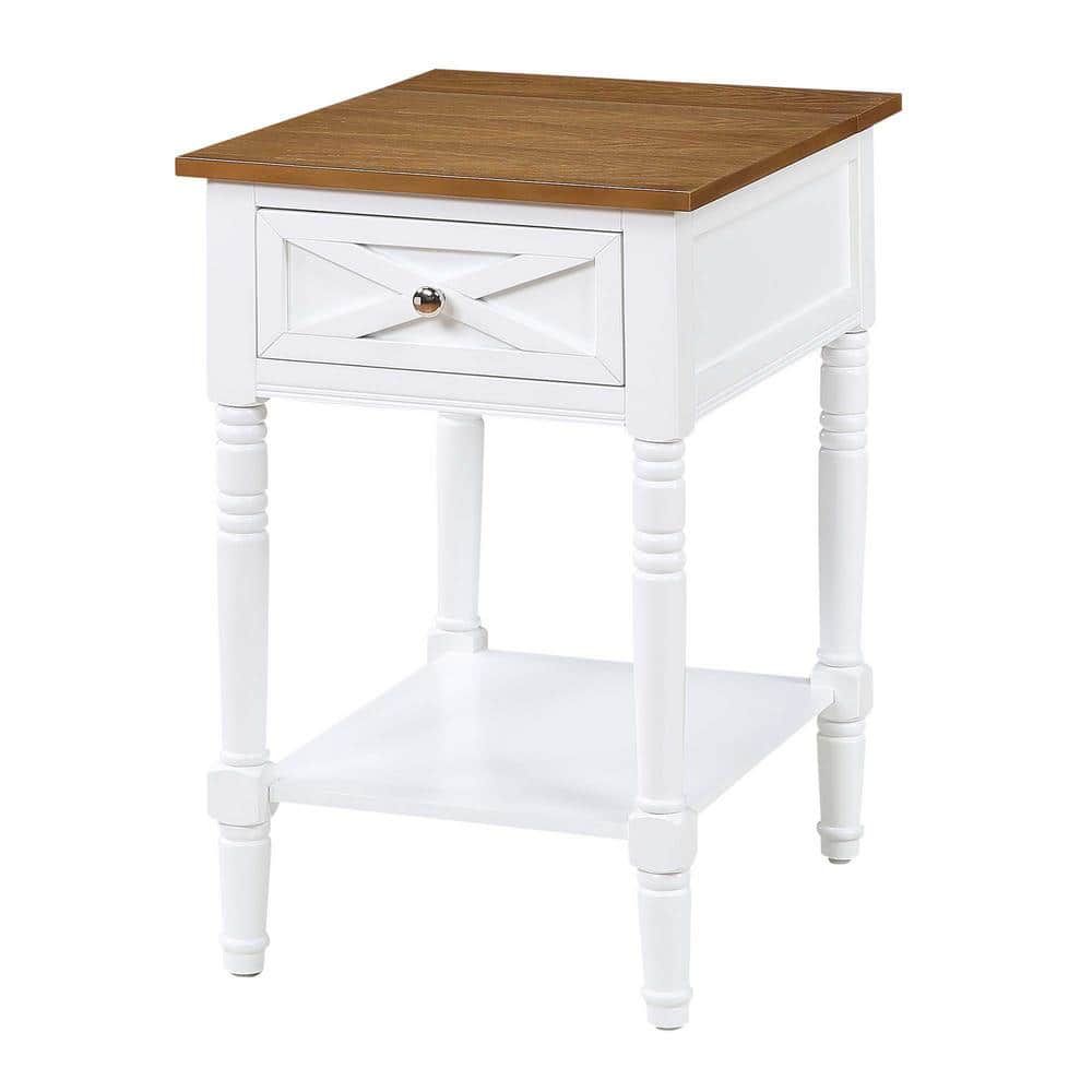 Driftwood and White Country End Table with Built-In Charging Station
