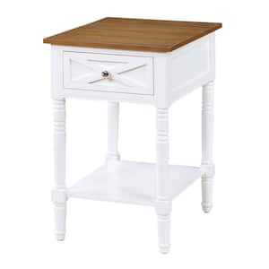 Country Oxford 16 in. Driftwood/White Tall Rectangle Wood End Table with 1 Drawer, Charging Station and Shelf
