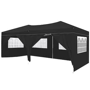 10 ft. x 20 ft. Black Pop Up Canopy Outdoor Portable Folding Tent with 6 Removable Sidewalls and Carry Bag