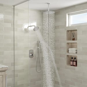 Pressure Balanced 3-Spray 12 in. Dual Shower Head Ceiling Mount Fixed and Handheld Shower Head 2.5 GPM in Brushed Nickel