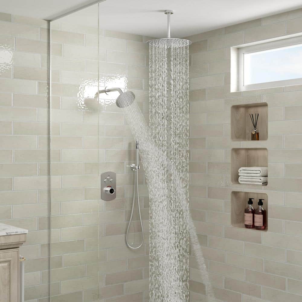 Brushed Nickel Dual Rainfall and Handheld Shower System with 12-inch Ceiling Mount