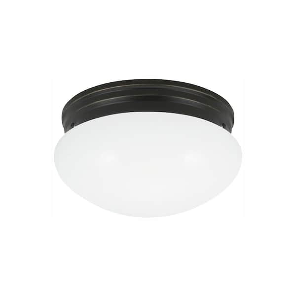 Generation Lighting Webster 9.5 in. 2-Light Bronze Classic Flush Mount with White Glass Shade and Dimmable LED Light Bulb