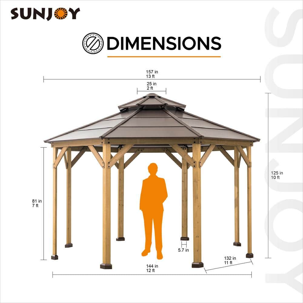 Cedar Framed Octagon Gazebo with Brown Steel Roof and Ceiling Hook