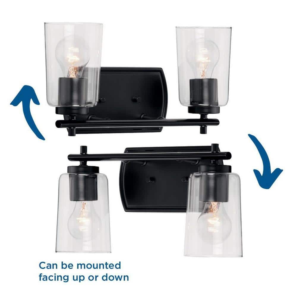 Adley Black 2-Light Bath Wall Fixture with Clear Glass Shades