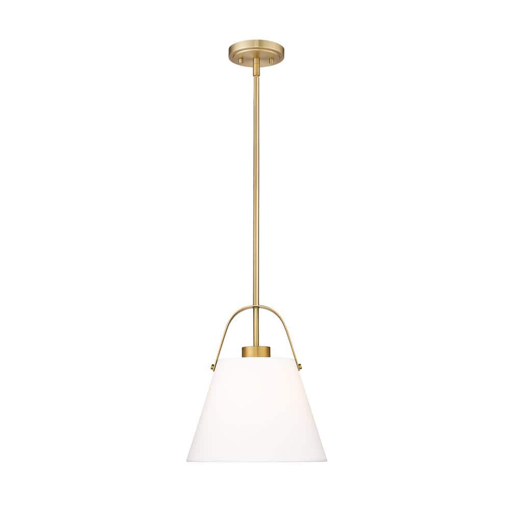 Z-Studio Linen Pendant 12.5 in. 1-Light Heritage Brass Pendant Light with I