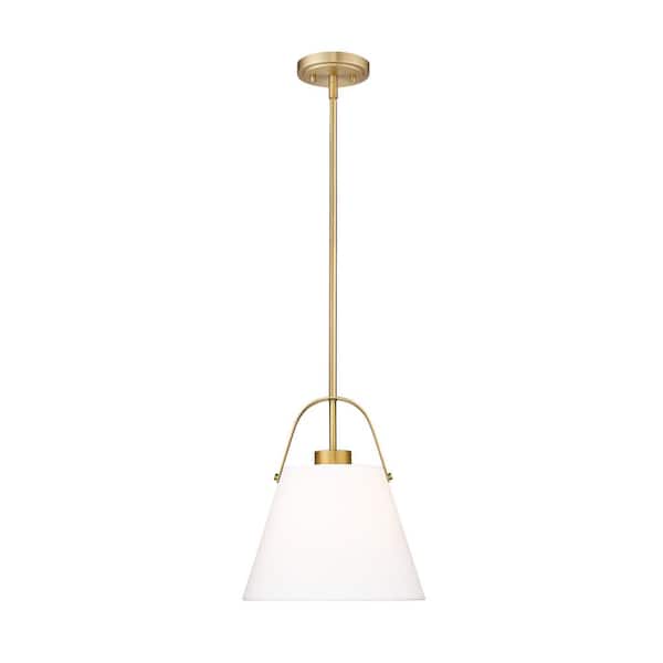 Unbranded Z-Studio Linen Pendant 12.5 in. 1-Light Heritage Brass Pendant Light with Ivory Fabric Shade with No Bulbs included