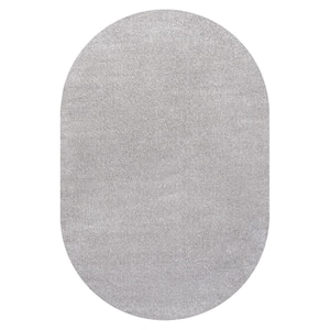 Haze Solid Low-Pile Light Gray 3 ft. x 5 ft. Oval Area Rug