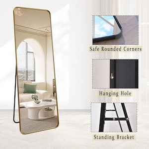 20 in. W x 64 in. H Rectangular Modern Gold Aluminum Alloy Framed Rounded Full Length Mirror Standing Floor Mirror