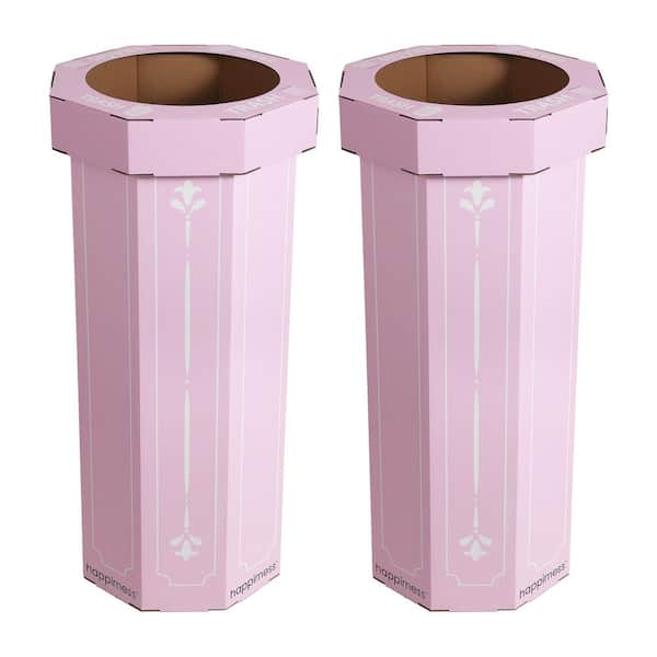 Fleur 25-gal. Bridal Pink Corrugated Cardboard Disposable Trash Can (Set of 2)