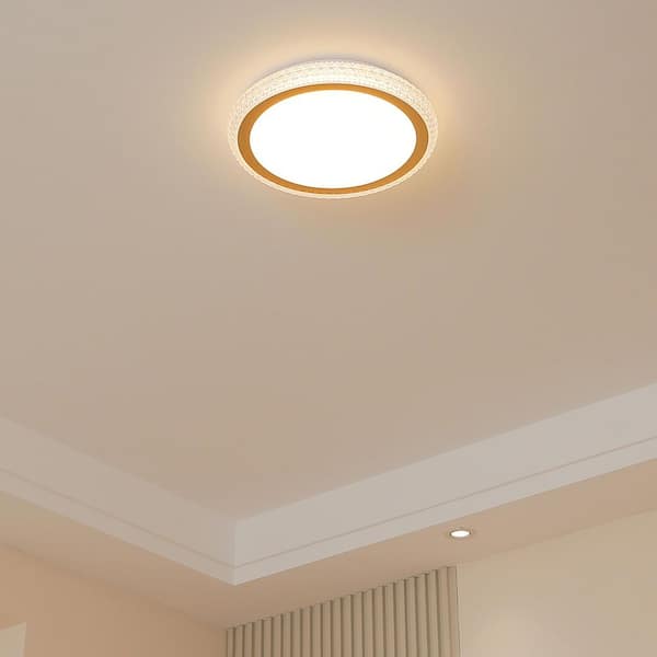 16.1 in. White Modern Selectable 3CCT Integrated LED Flush Mount Ceiling Light with Crystal Shade for Bedroom Hallway