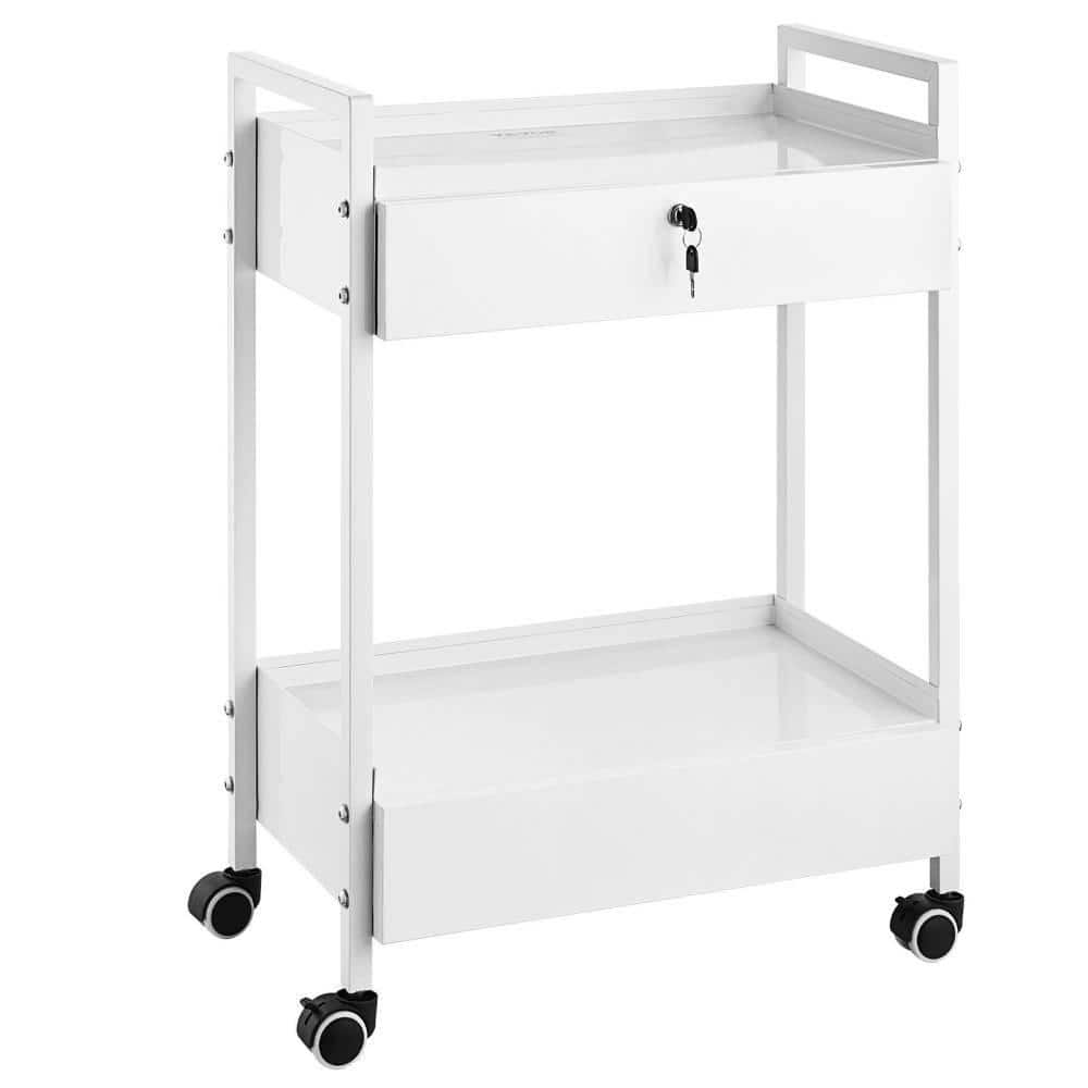 Utility Cart,Lab Cart, 2-Tiers Stainless Steel Medical Cart with 2 Drawers, Rolling Lab Cart White Paint, Brown