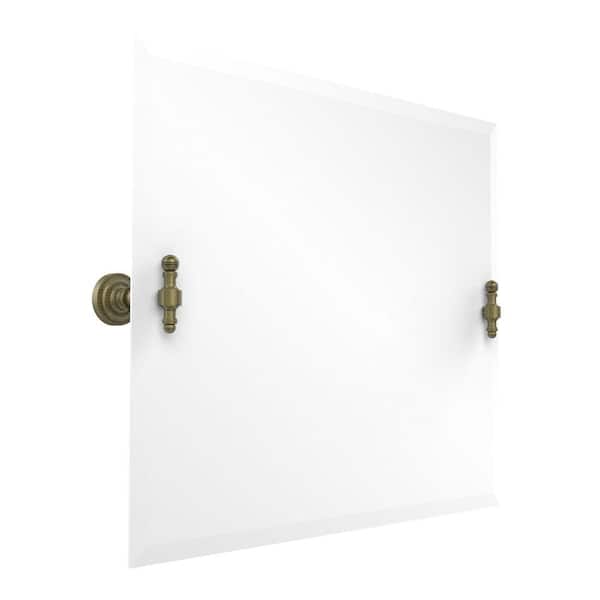 Allied Brass Retro-Dot Collection 26 in. x 21 in. Rectangular Landscape Single Tilt Mirror with Beveled Edge in Antique Brass