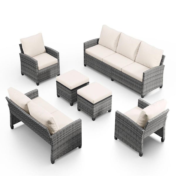 MIRAFIT Gray Wicker 6-Piece Outdoor Sectional Set with Beige