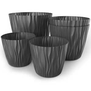 6 in., 7.5 in. and 9.3 in. Dia Grey Plant and Flower Pot, Stylish Indoor and Outdoor Polypropylene Planter, (5/1 Set)