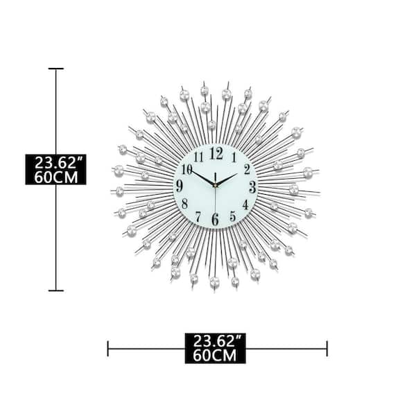 24 in. Silver Big Silent Wall Clock Battery Operated Non-Ticking