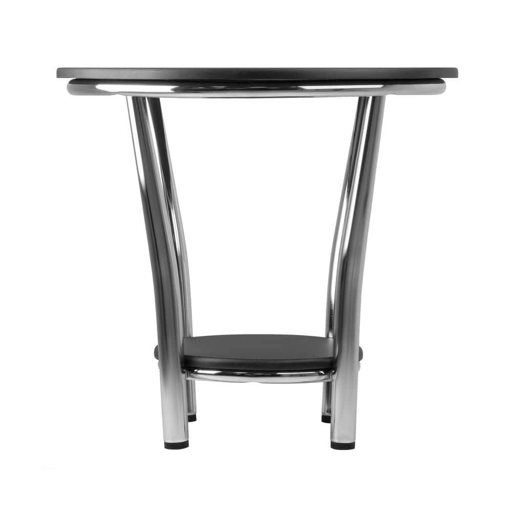 Contemporary Glam Maya Round Black End Table with Metal Legs