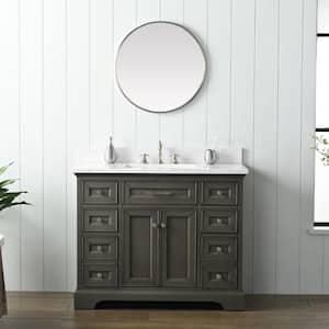 Thompson 42 in. W x 22 in. D Bath Vanity in Silver Gray with Engineered Stone Vanity in Carrara White with White Sink
