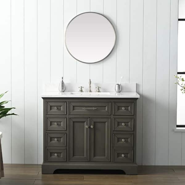 SUDIO Thompson 42 in. W x 22 in. D Bath Vanity in Silver Gray with Engineered Stone Vanity in Carrara White with White Sink