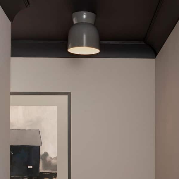 Radiance Collection 1-Light Gloss Grey Outdoor Flush Mount Light