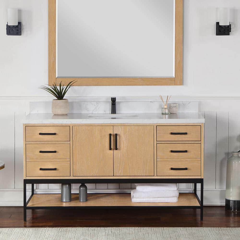 Altair Wildy 60 in. W x 22 in. D x 34 in. H Bath Vanity in Washed Oak ...