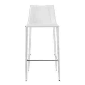 Charlie 29.93 in. White Low Back Metal Bar Stool with Faux Leather Seat