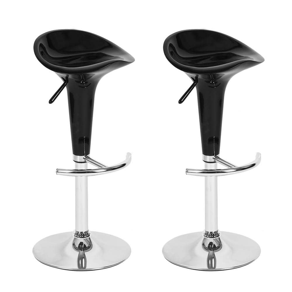 26 in. Swivel Adjustable Height Black Metal Frame Bar Stool with PP Seat (Set of 2)