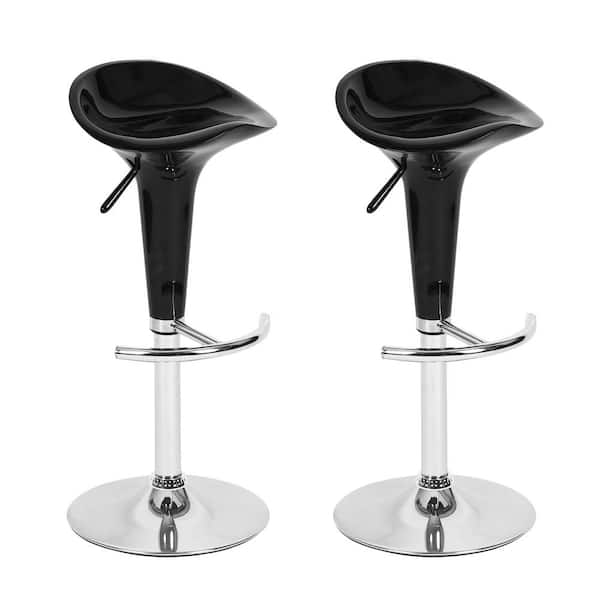 Homy Casa 26 in. Swivel Adjustable Height Black Metal Frame Bar Stool with PP Seat (Set of 2)