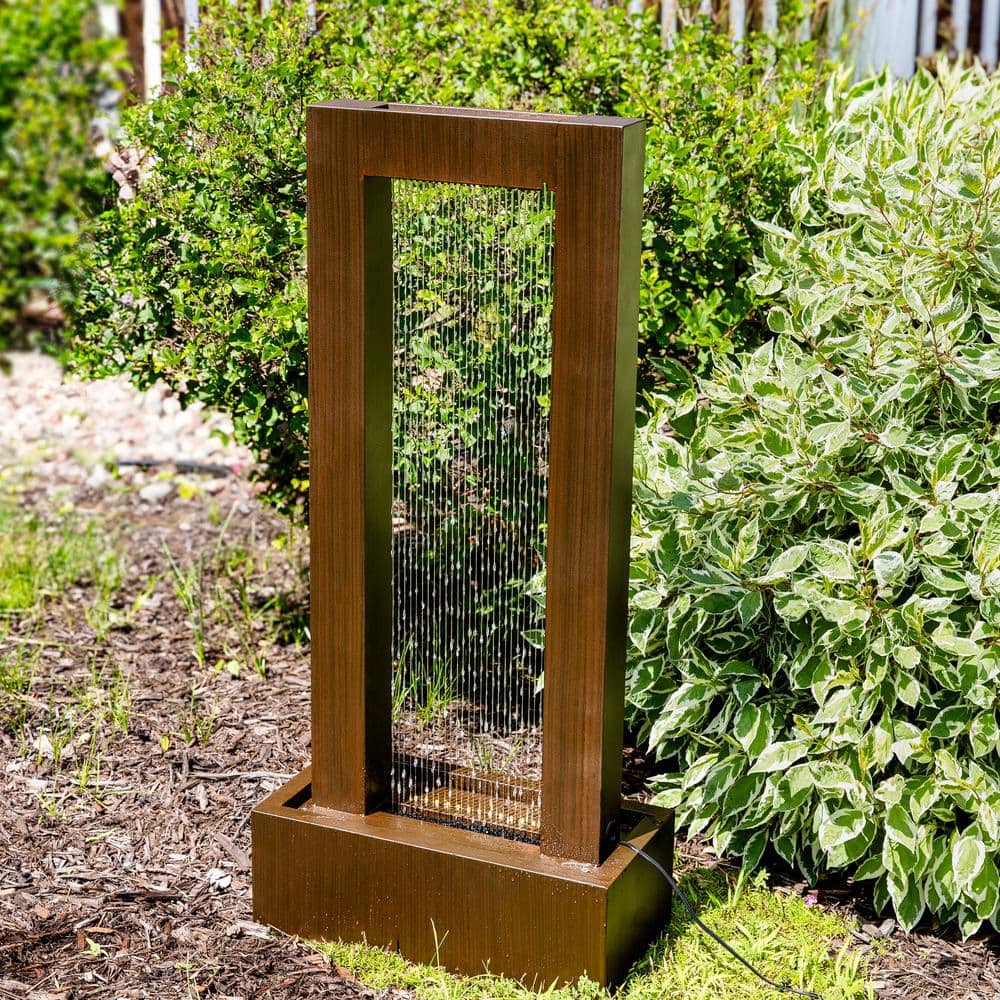 43" Tall Brown Galvanized Steel Outdoor Cascade Fountain with LED Lights