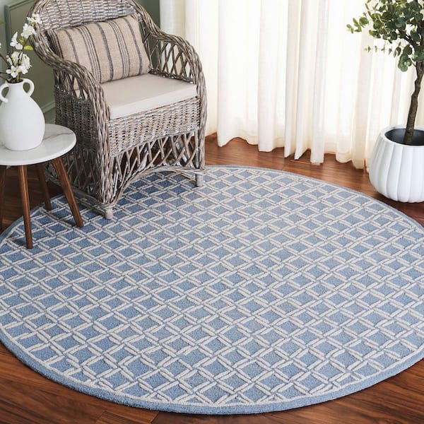 Genre 6 ft. x 6 ft. Blue/Ivory Diamond Geometric Round Area Rug