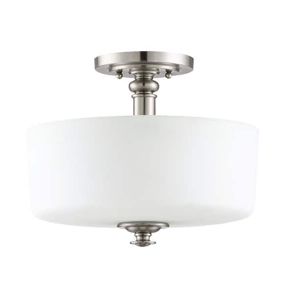 Dardyn 13in. 3-Light Brushed Nickel Finish Transitional Convertible Semi Flush Mount Ceiling Light w/White Frost Glass