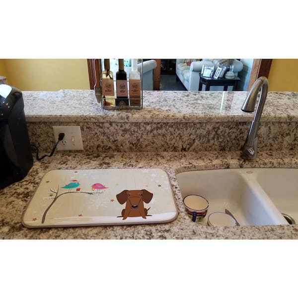 Caroline's Treasures 14 in. x 21 in. Multicolor Christmas Presents between Friends Dachshund Red Brown Dish Drying Mat