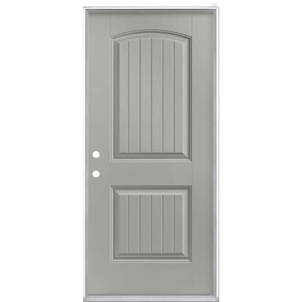 36 in. x 80 in. Cheyenne 2-Panel Right-Hand Inswing Painted Smooth Fiberglass Prehung Front Exterior Door No Brickmold