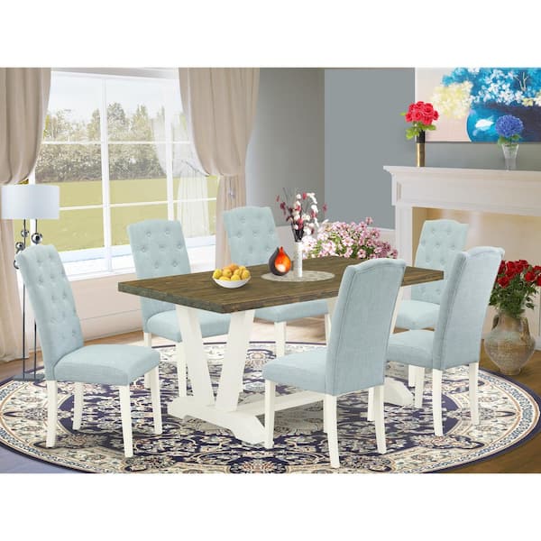 7-Piece Natural Oak Finish Solid Wood Top Dining Table with 6 Chairs with Lattice Back